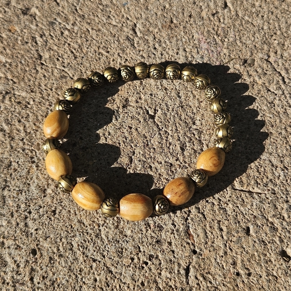 Gold Brown Beaded Bracelet Rosette Women's Jewelry Fall Neutral
